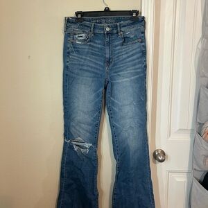 American Eagle Outfitters Distressed Blue Flare Jeans